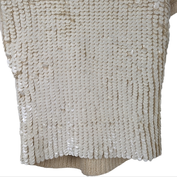 Vintage E. Haas & Co Sequin Wool Top Open Back Puff Sleeve Cream Rare Find Sze M - Picture 13 of 13